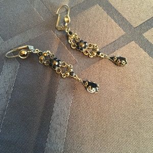 Israeli designer drop earrings.brass with black gemstones